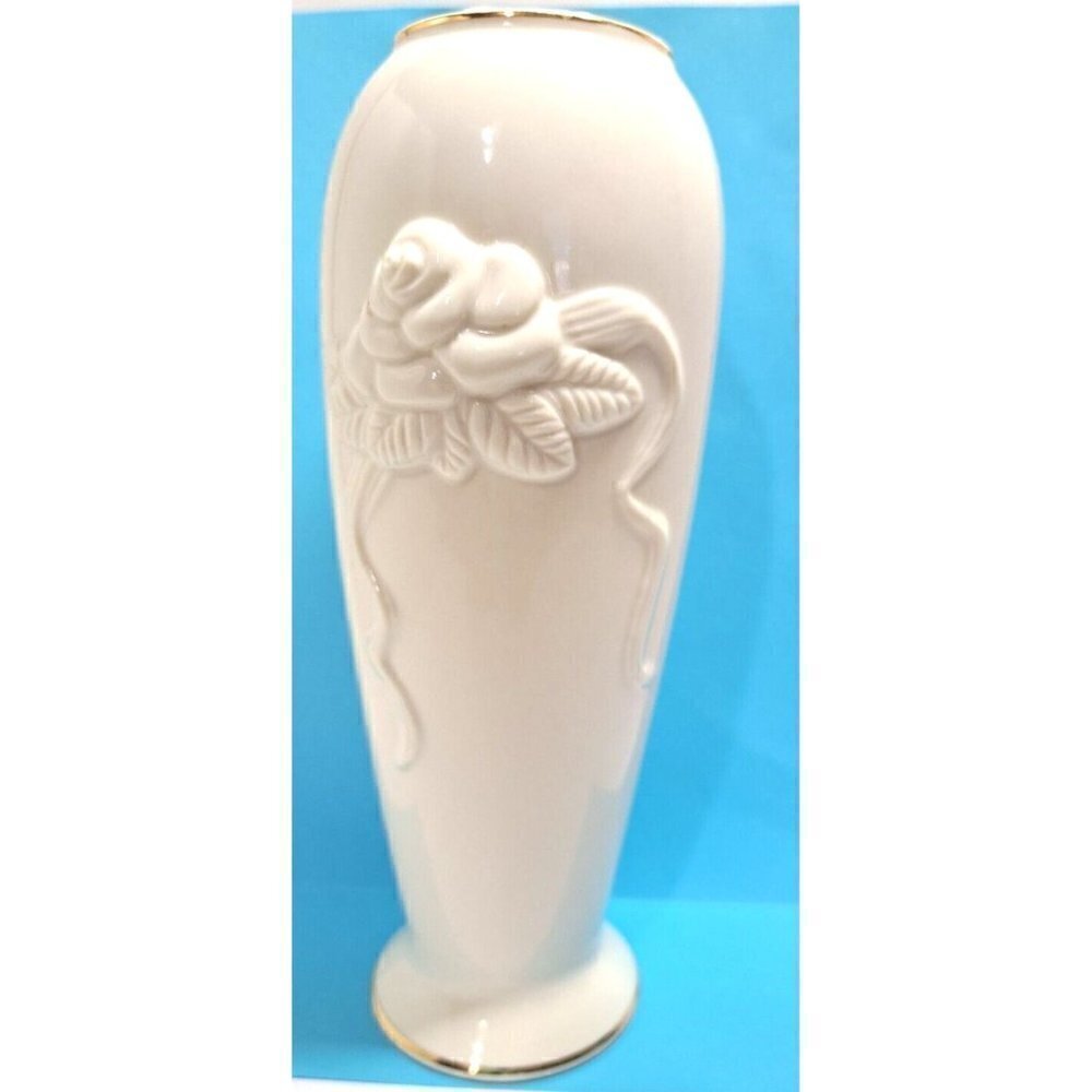 Vintage Lenox Bud Vase Rose Blossom 7.25" Ivory Porcelain 24K Gold Accents